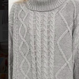 Gray Cowl Neck Cable Knit Sweater